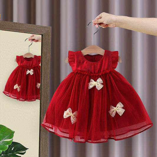 CloudWhimsy – Flying Sleeve Princess Dress with Bow for Little Girls