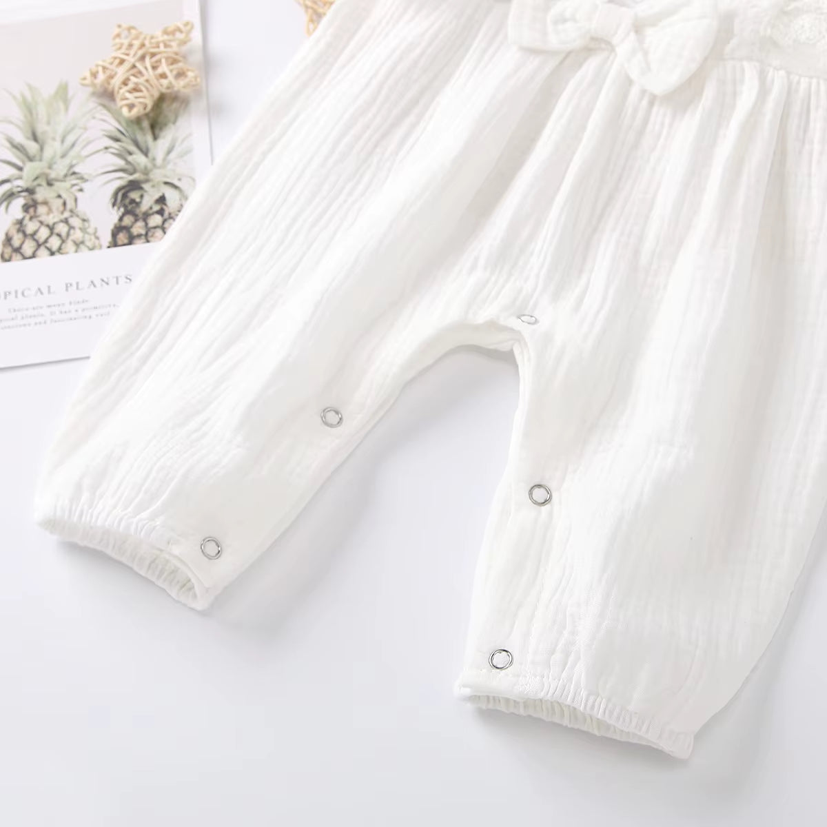 LunaLinen – Baby Girl Cotton Romper & Headdress Set